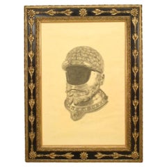 Helmet of Warrior Charcoal Drawing, Medieval Armor, 36x27 Inches
