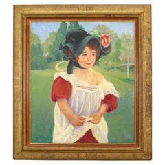 Margot in a Garden: Hand-Painted Victorian Portrait, Late 20th Century