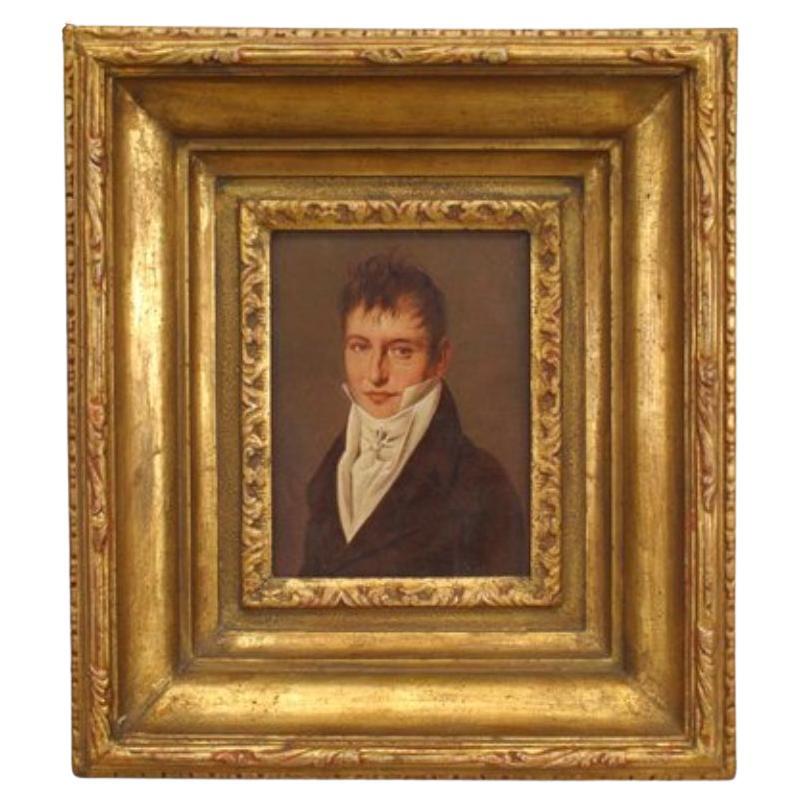 Ritratto di un giovane dipinto a mano, in stile Napoleone III, fine del XX secolo