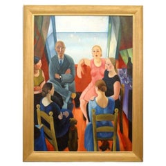 Hand-Painted Mid-Century Modern Portrait, USA, Late 20th Century