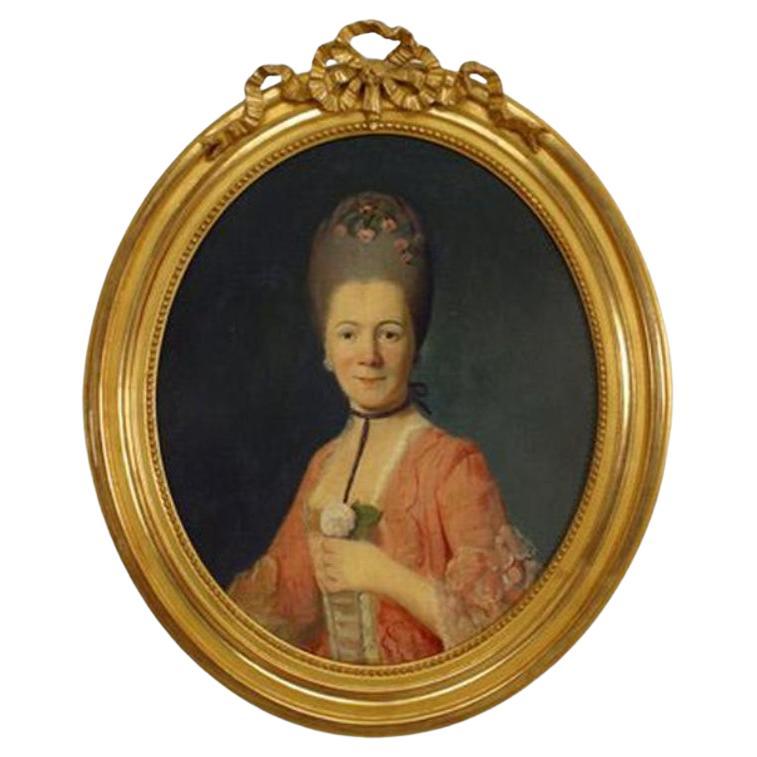 French Woman Portrait, Hand-Painted Victorian Style, Late 20th Century