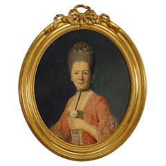 French Woman Portrait, Hand-Painted Victorian Style, Late 20th Century