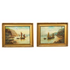 Victorian Gilt Framed Seascape Oil Paintings, Late 19th Century Pair