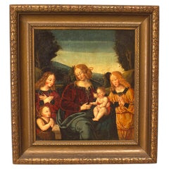 Italian Renaissance Madonna and Child Oil Painting in Gilt Frame