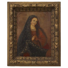 20th Century Spanish Renaissance Madonna Portrait, Hand-Painted Oil