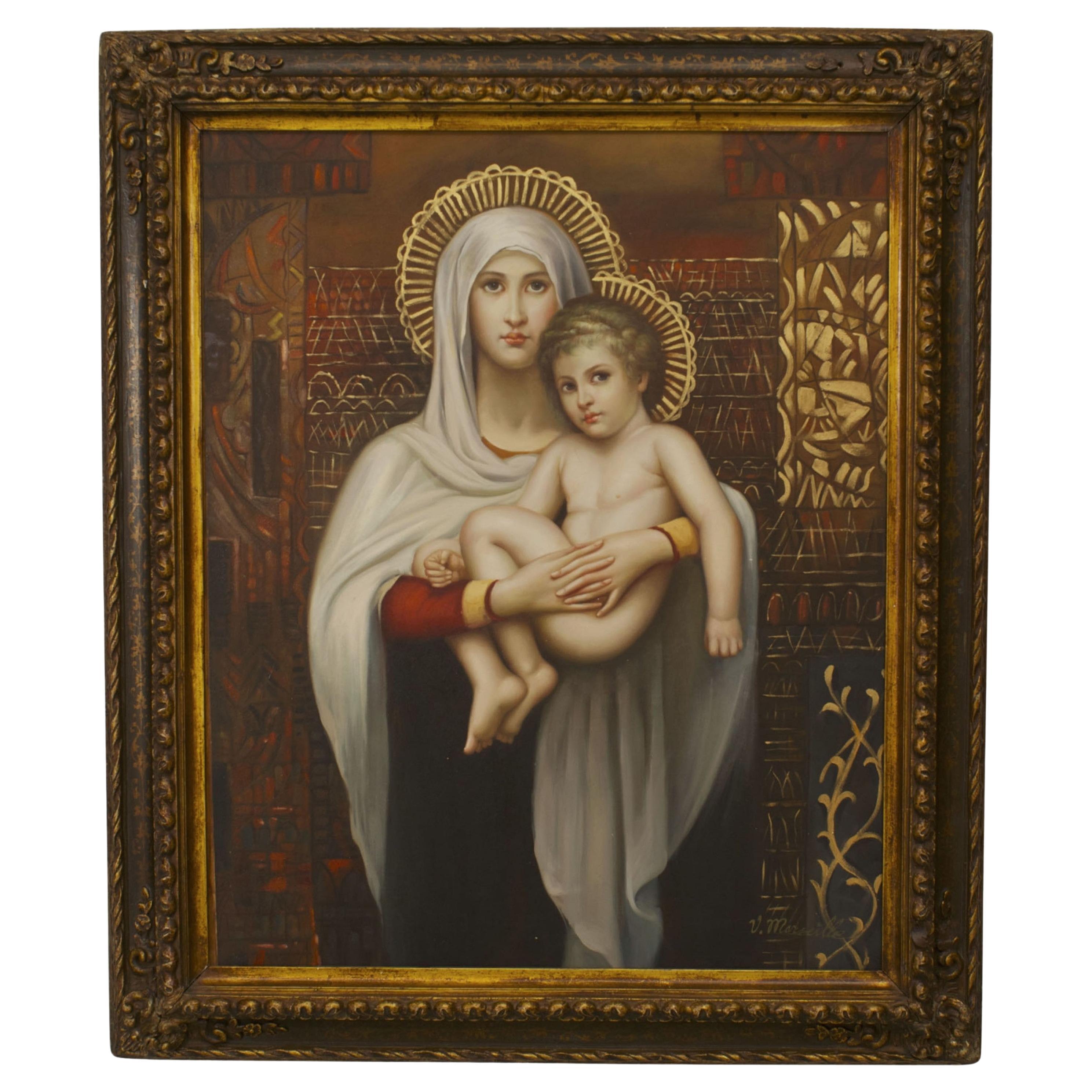 Italian Renaissance Madonna & Child Oil Painting, 20th Century