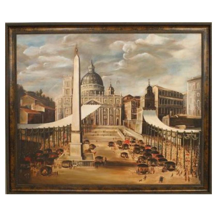 La coupole et l'obélisque de la place Saint-Pierre, œuvre d'art néoclassique peinte à la main