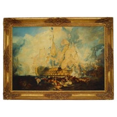Hand-Painted Seascape of the Battle of Trafalgar, 48x37 Inches