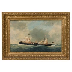 Hand-Painted Victorian Seascape Steamer One, Late 20th Century