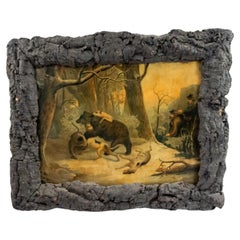 Framed Pair of Rustic Adirondack Mezzotint Hunt Scene Pictures