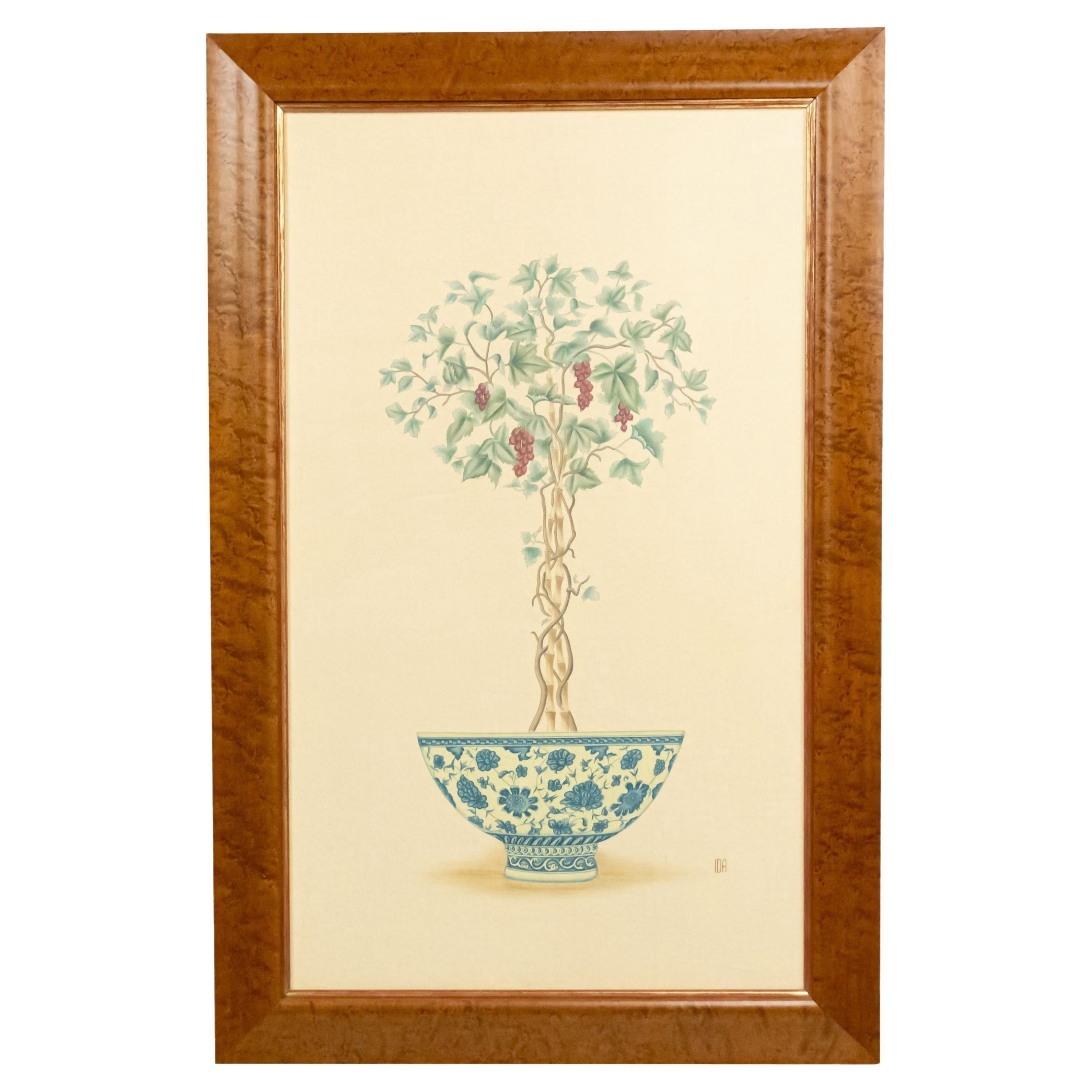 Tableau victorien représentant des arbres fruitiers, peint à la main, fin du XIXe siècle, encadré