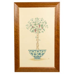 Victorian Hand-Painted Fruit Tree Artwork, Late 19th Century, Framed