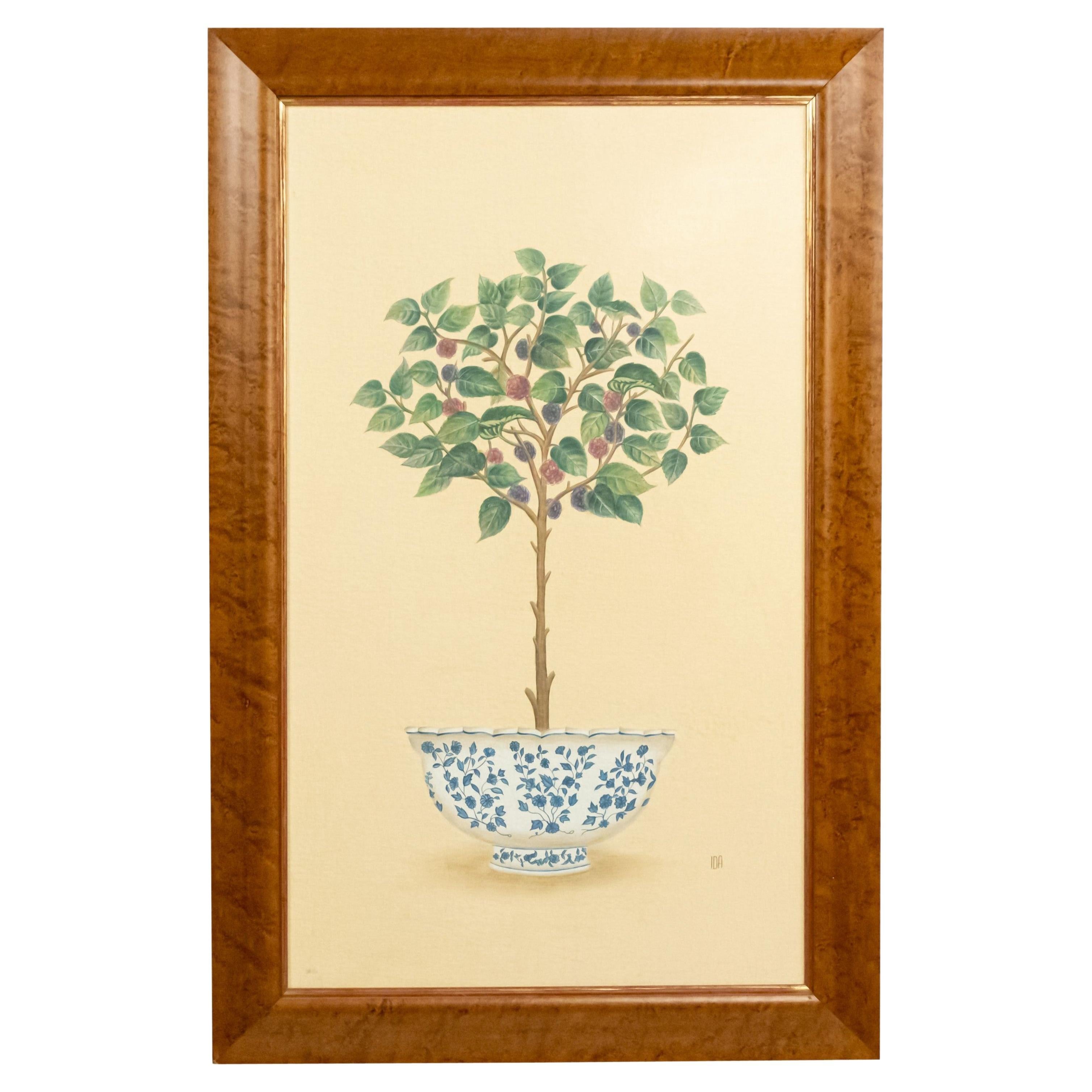 Peinture victorienne représentant des arbres fruitiers, huile peinte à la main, fin du XIXe siècle