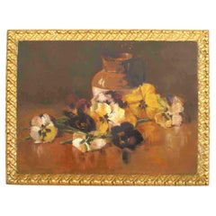 American Impressionist Flower Still Life, Oil on Board, 1903, Framed