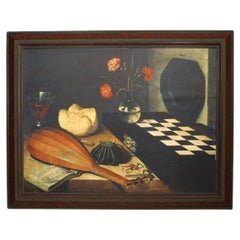 Still Life with Chessboard, Hand-Painted Canvas in Louis XV Style