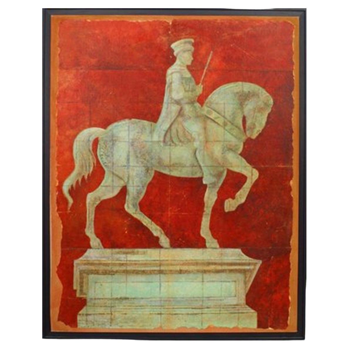 Medieval Knight Hand-Painted Mural, Neoclassical, Late 20th Century