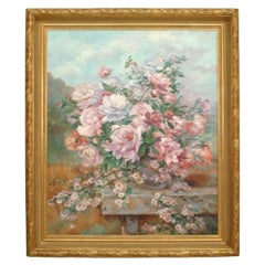 Large Victorian Rose Flower Still Life, Hand-Crafted, 20th Century