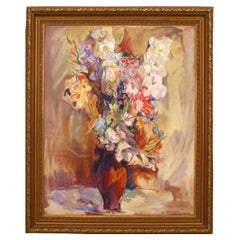 Modern Floral Still Life Painting, 40.5x33.5 Inches, Good Condition