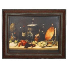 Dutch Flemish Still Life Painting, Hand-Painted Crystal, 20th Century