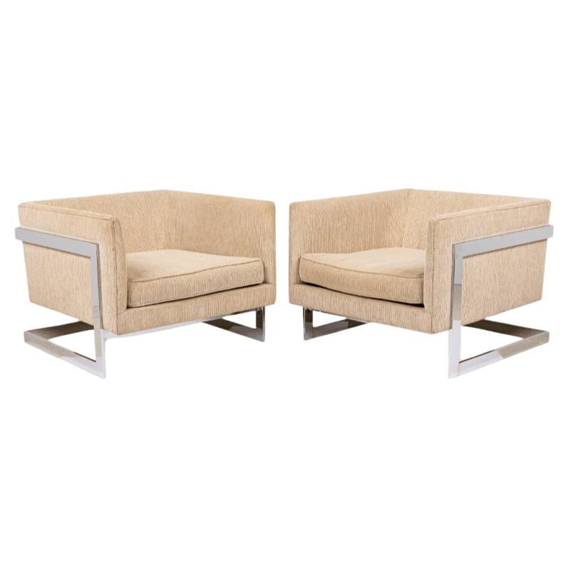 Pair of Milo Baughman / Thayer Coggin Upholstery Floating Cube Armchairs
