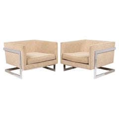 Pair of Milo Baughman / Thayer Coggin Upholstery Floating Cube Armchairs