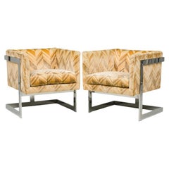 Pair of Milo Baughman for Thayer Coggin Chrome Upholstery 'T' Bar Armchairs