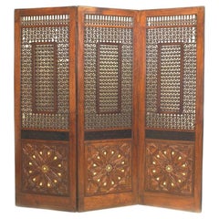 Middle Eastern Moorish Teak 3-Fold Screen