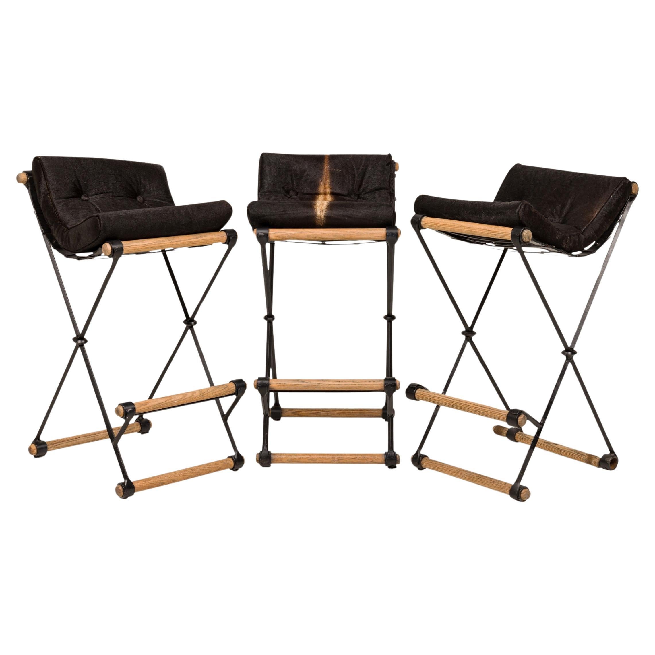 Set of 3 Cleo Baldon for Terra of California X-Frame Faux Cowhide Barstools