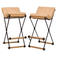 Paar X-förmige Beistellhocker von Cleo Baldon für Terra of California in Beige mit X-Rahmen