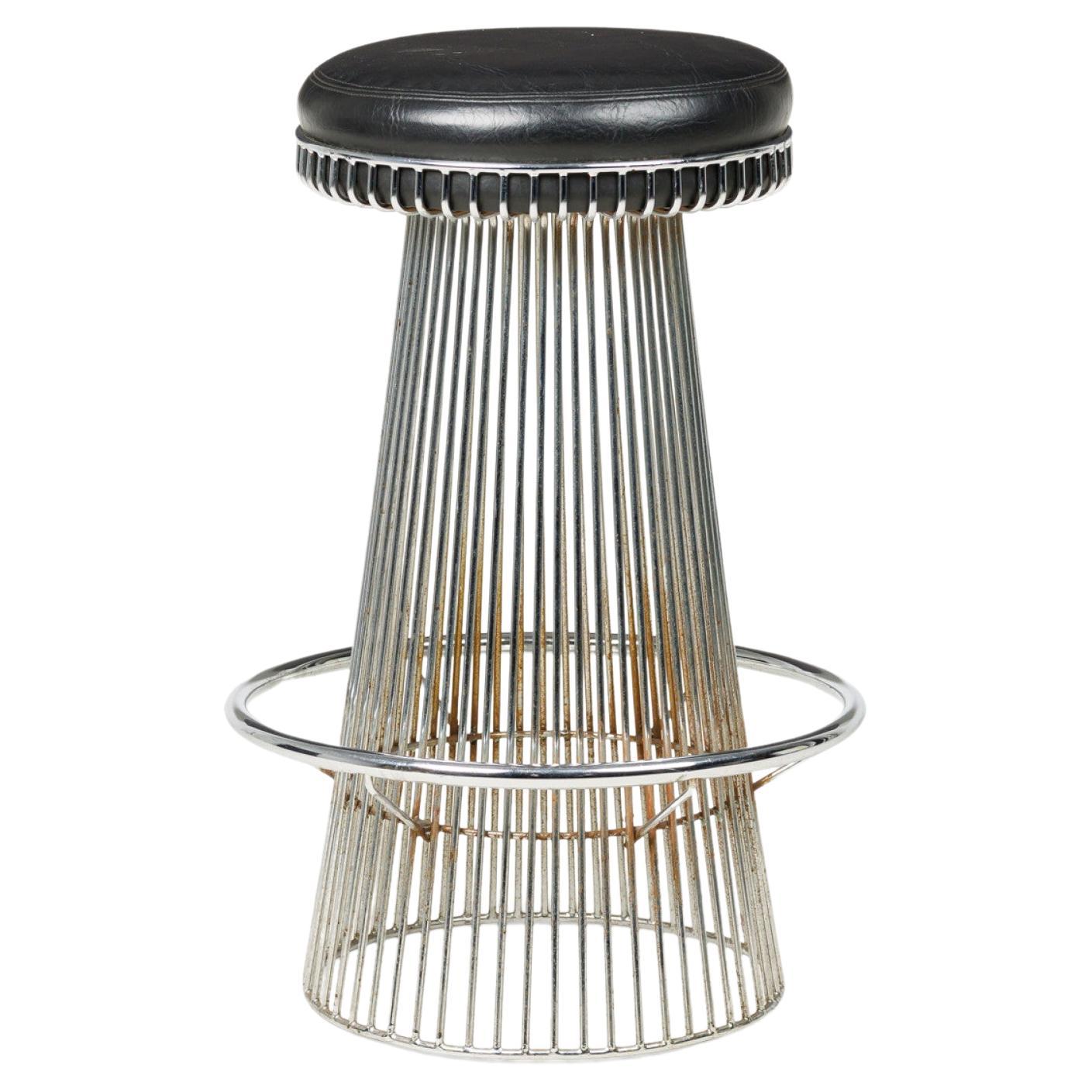 Arthur Umanoff for Shells Wire Pedestal & Black Leather Bar Stool