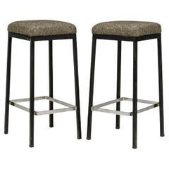 Coppia di sgabelli da bar in nero e argento di Florence Knoll per Knoll International