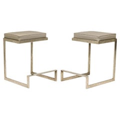 Set of 4 Mid-Century Bar Stools by Old Hickory, Gray Leather, 1955