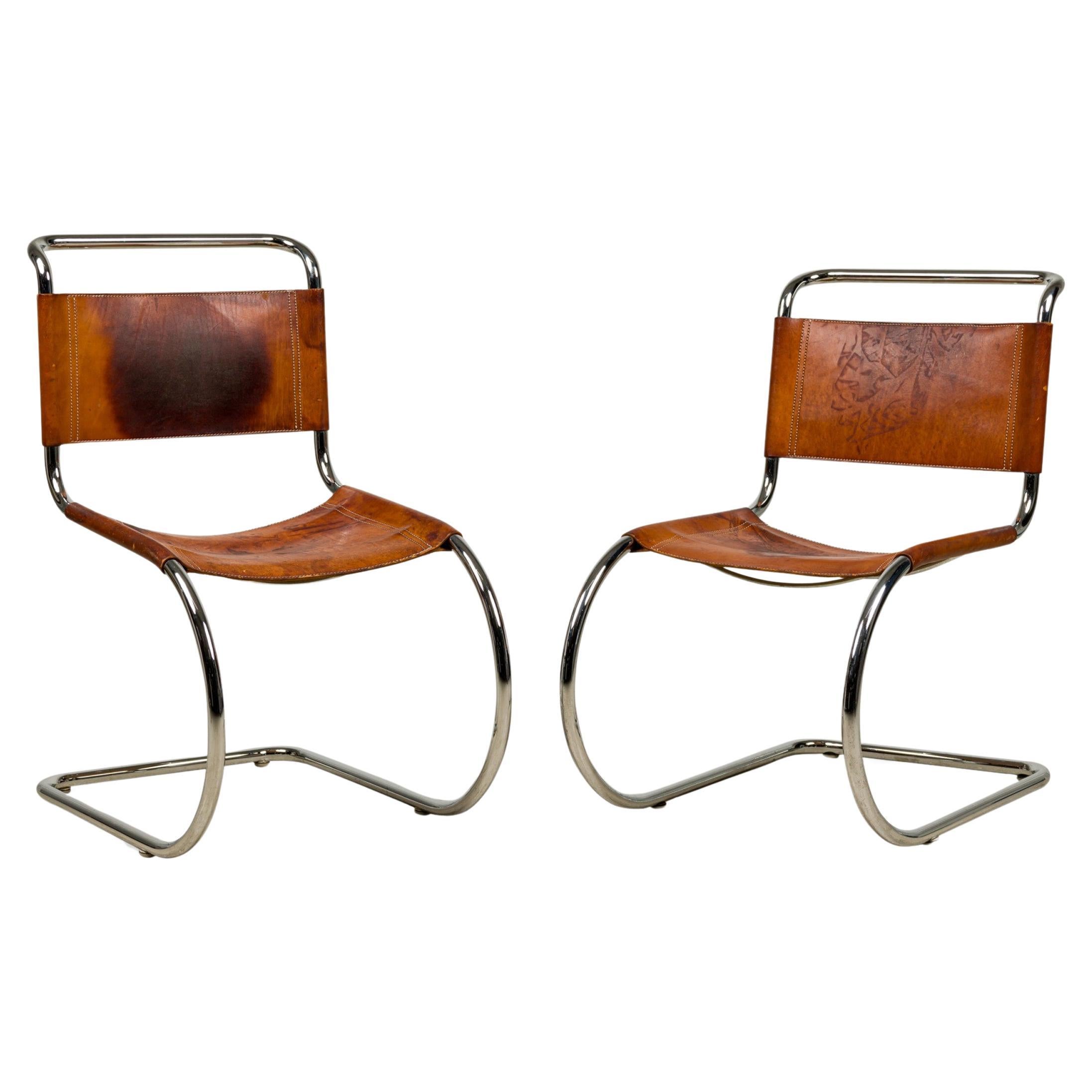 Set of 5 MR10 American Mid-Century Mies Van Der Rohe Leather and Steel Chairs