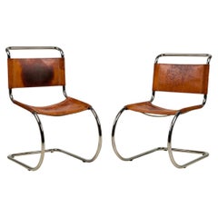 Set of 5 MR10 American Mid-Century Mies Van Der Rohe Leather and Steel Chairs