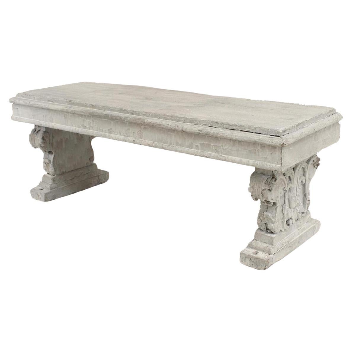 Biedermeier Backless Garden Bench, Hand-Carved Wood, 20th Century