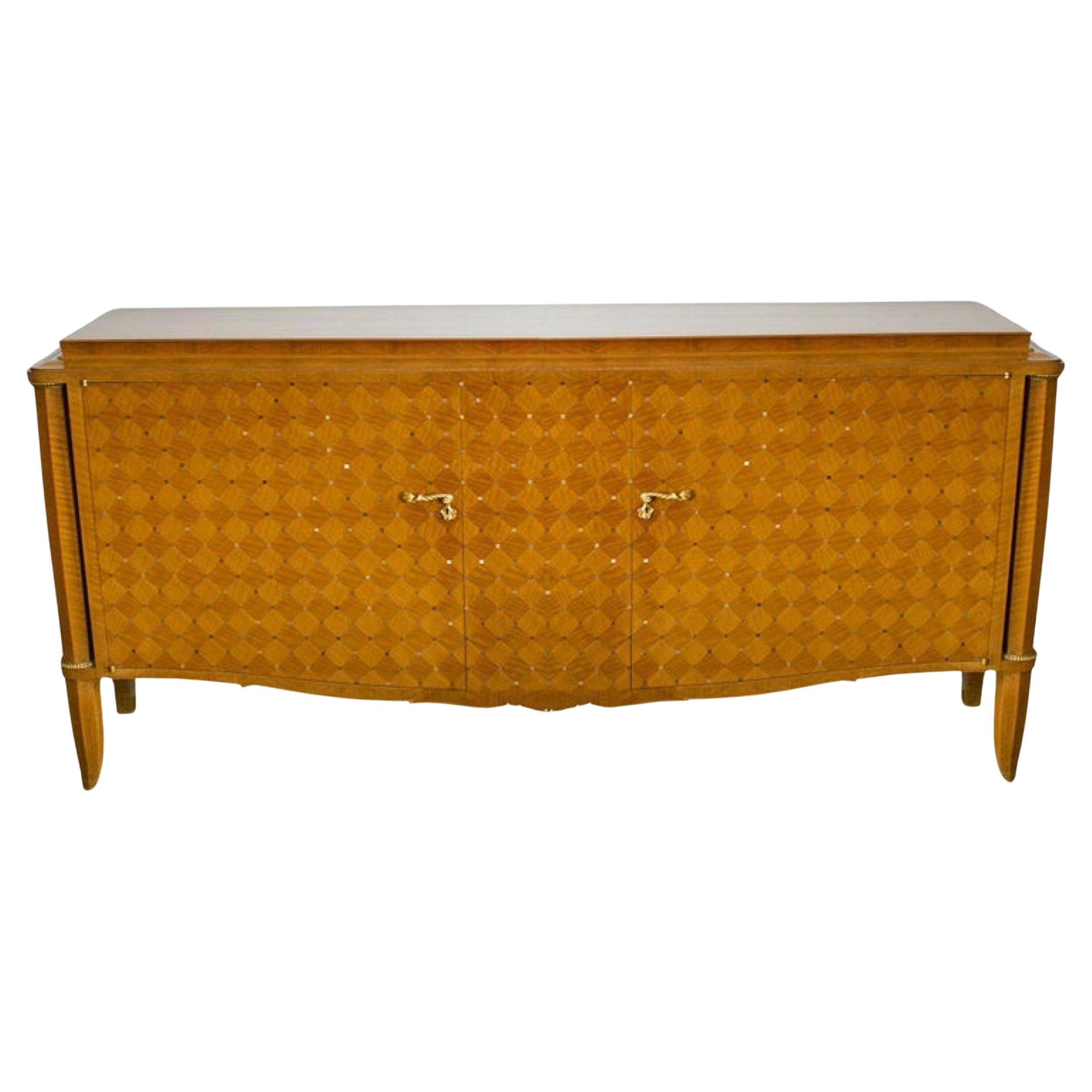 Important French Bronze Walnut Parquetry & Mother of Pearl Credenza, Jules Leleu