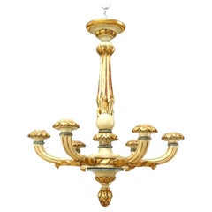 French Louis XVI Chandelier, Hand-Carved Wood, Circa 1850