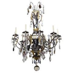French Victorian Chandelier by Maison Baguès, Iron & Crystal, 1940s