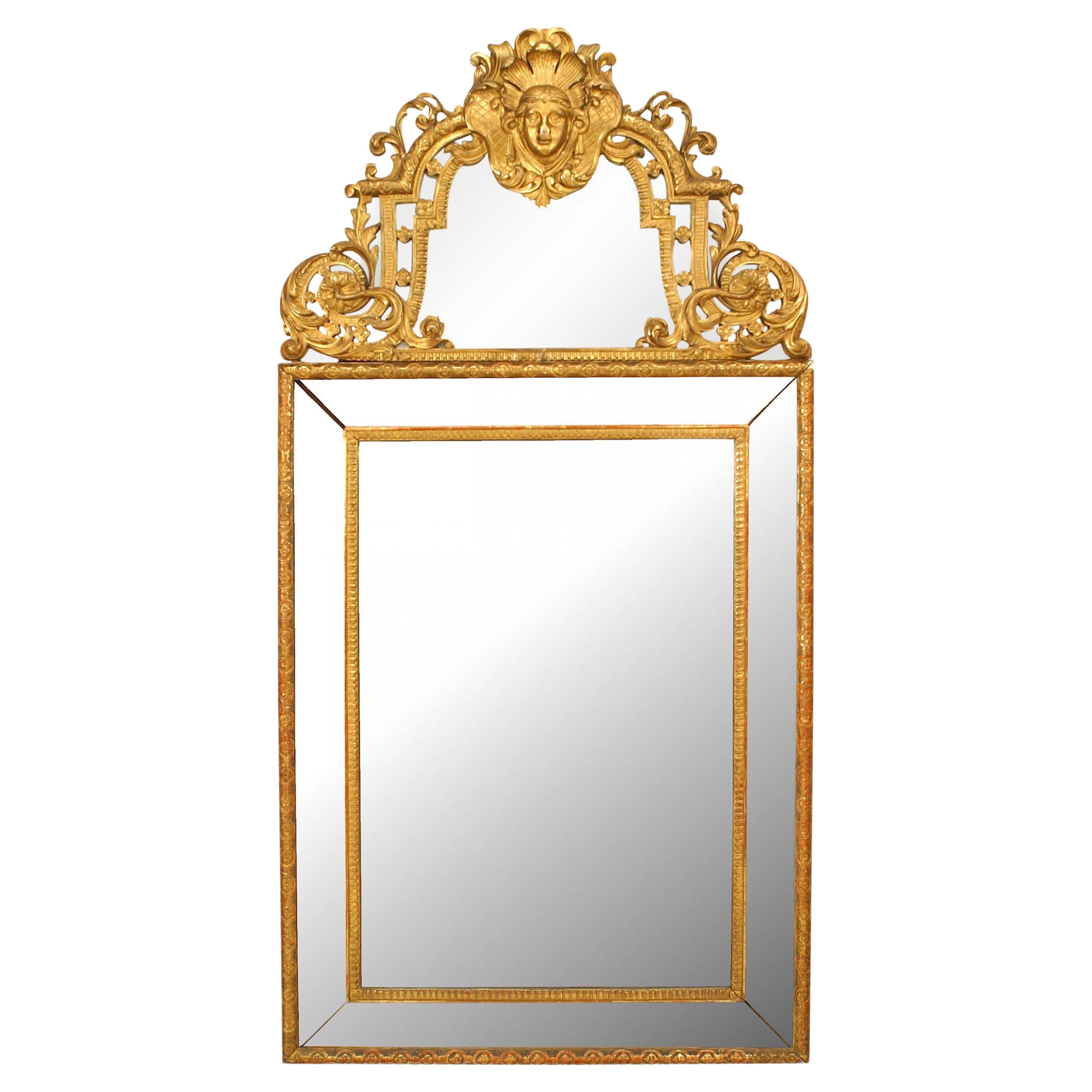French Louis XVI Giltwood Pediment Top Wall Mirror