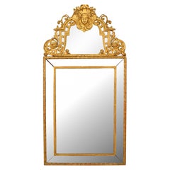 French Louis XVI Giltwood Pediment Top Wall Mirror