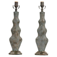 Pair of Gary DiPasquale Hand-Built Blue-Black Bark Textured Envelope Lamps