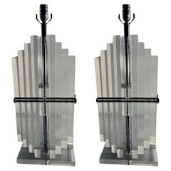 Amerikanische moderne gestapelte Lucite-Lampen, Karl Springer, Paar