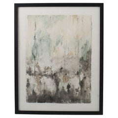 Dipinto astratto ad acquerello nei toni del grigio, beige e verde, firmato, 38x30
