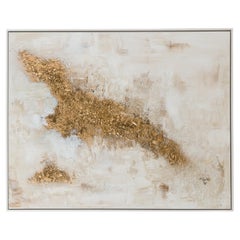 Pintura Americana Contemporánea Abstracta en Técnica Mixta Textura Dorada sobre Lienzo