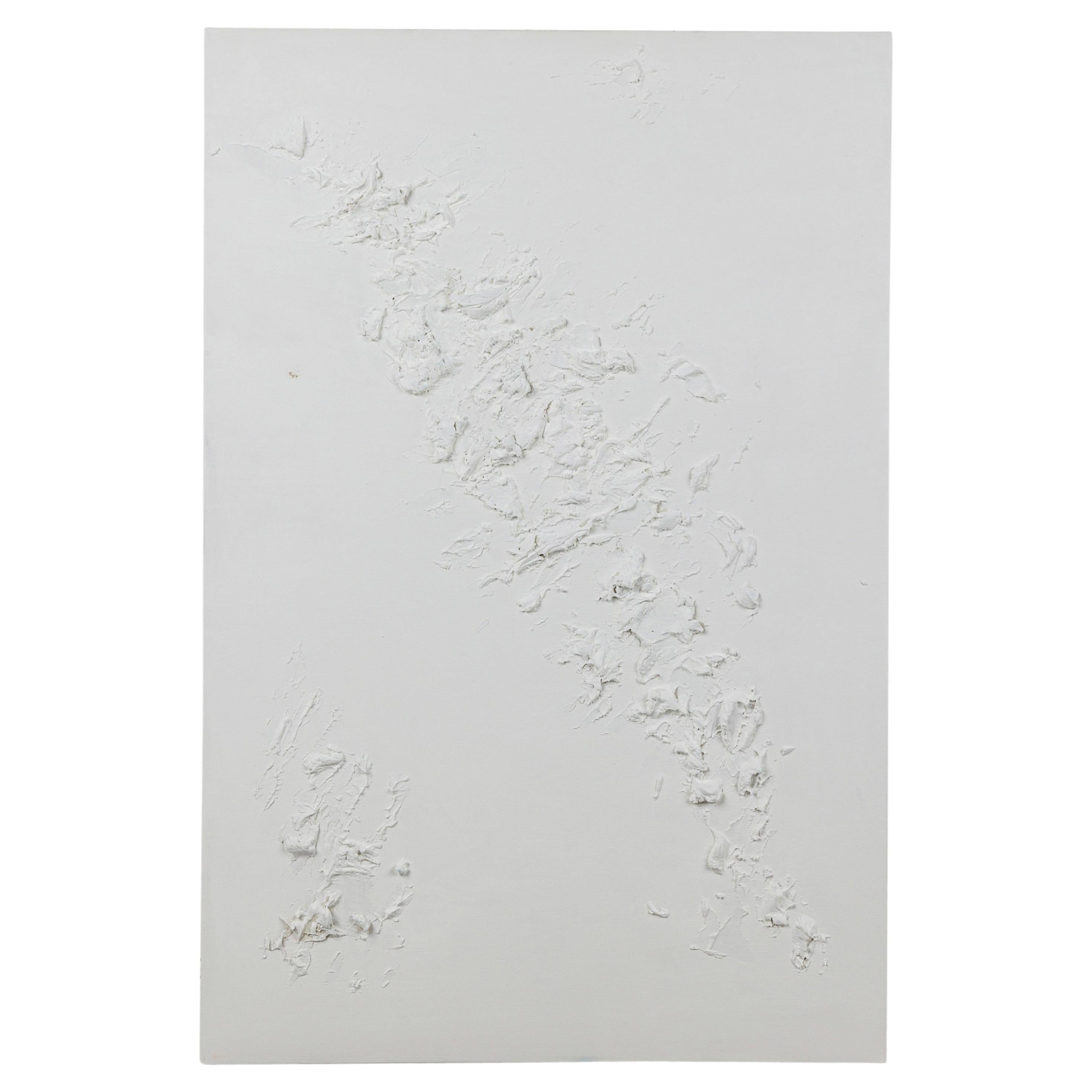 Pintura Americana Contemporánea Abstracta de Técnica Mixta en Blanco con Textura sobre Lienzo