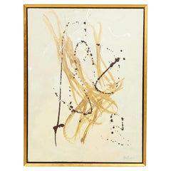 Abstraktes Gemälde in Beige und Braun, moderner Stil, signiert, gerahmt, 50,5