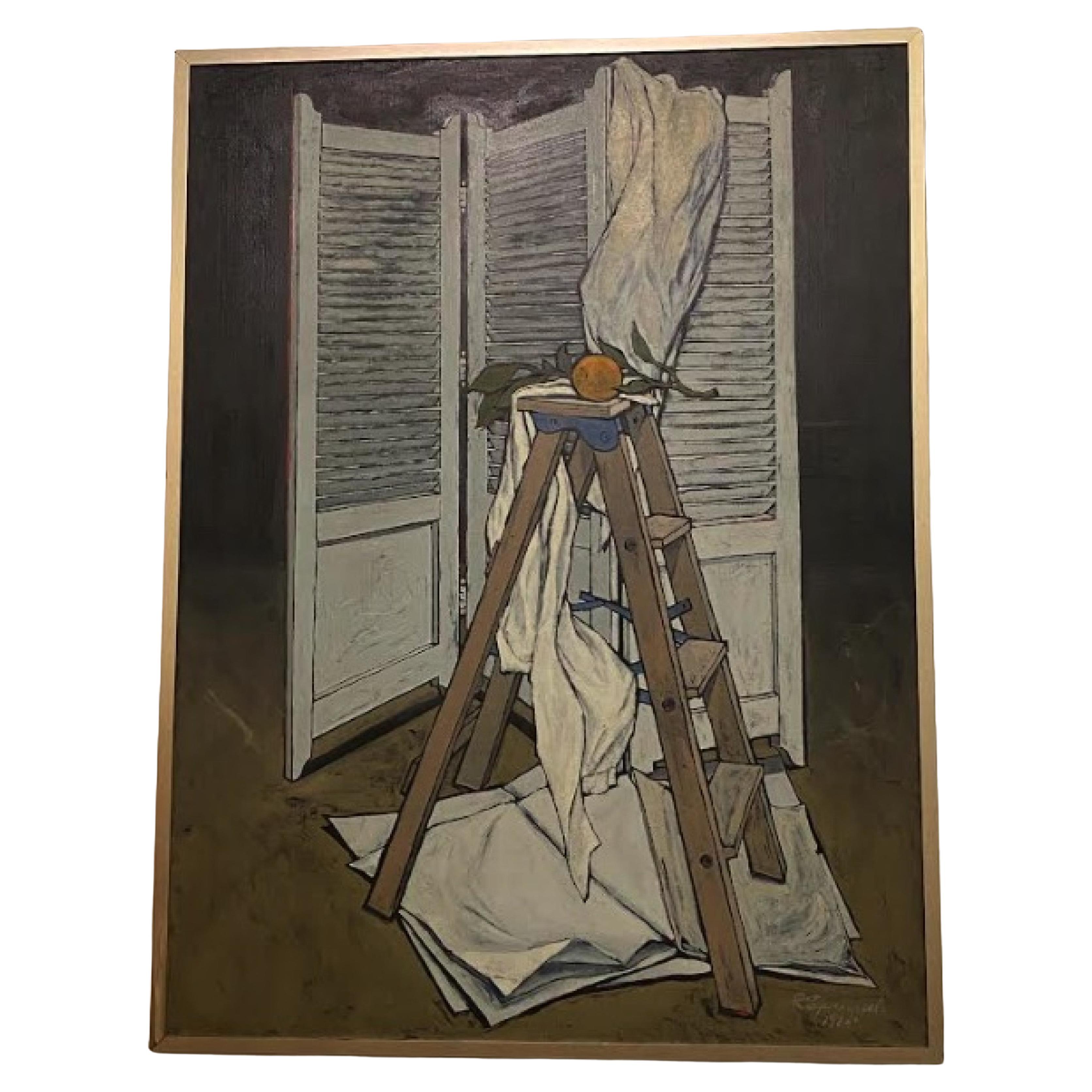 Robert Springfels, Ölgemälde auf Leinwand, Darstellung einer 3- Stufen- und Dreifach-Raumteiler im Angebot