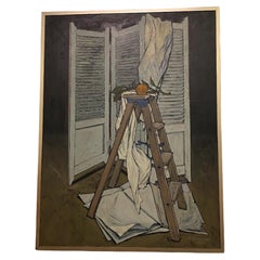 Robert Springfels Oil on Canvas Depicting a 3 Step Ladder & Trifold Screen