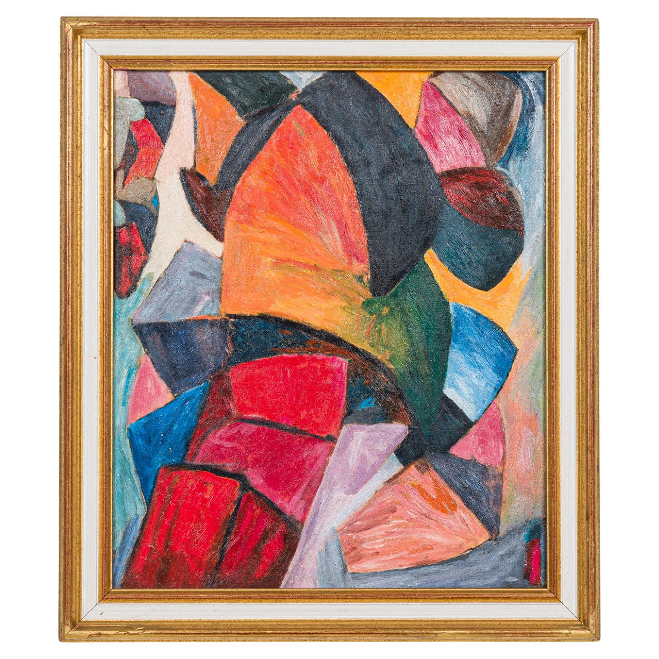 Zusammenfassung: Mehrfarbiges Gemälde, handgemalt, Mid-Century-Modern, USA