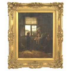 Dutch Oil Painting of Interior Window Scene